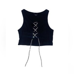 Black crop top rhinestone